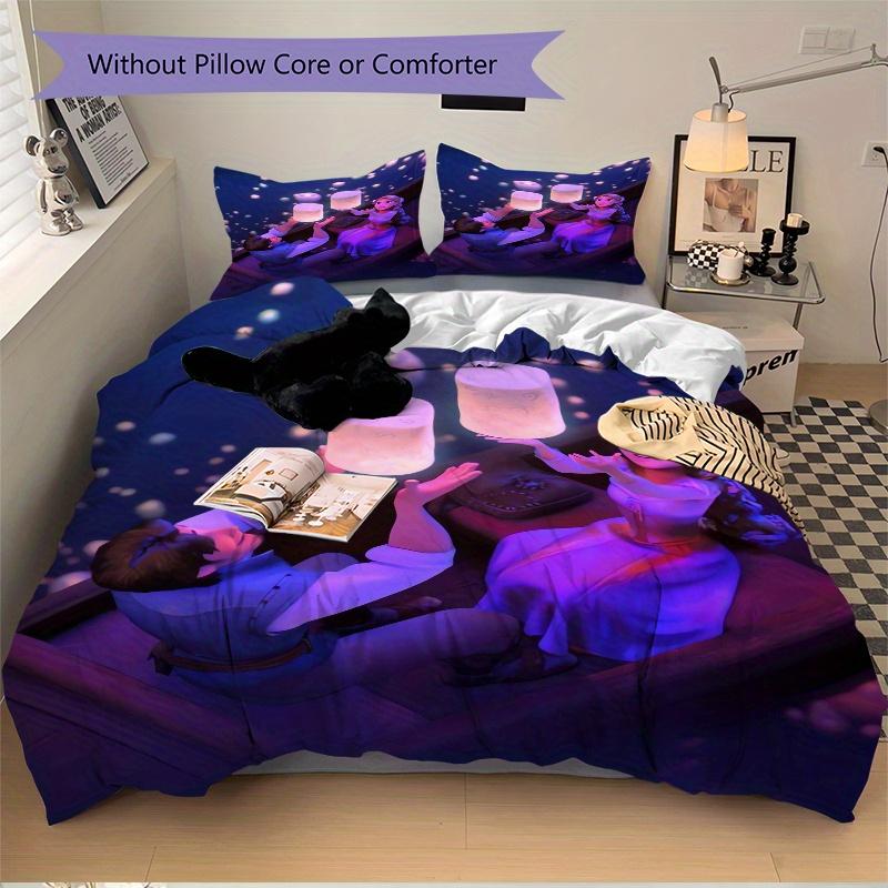 3pcs Tangled Rapunzel & Flynn Floating Lanterns Quilt Cover Set - Soft and Cozy Bedroom, Guest Room and Dorm Decorative Bedding 3-Piece Set 1 Qui