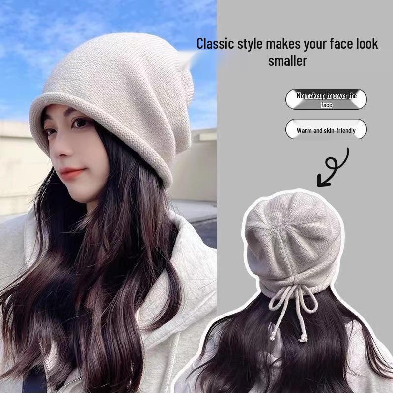 Women's Woolen Beanie with Ear Protection and Plush Lining - Ideal for Big Head Circumference, Small Face, Autumn/Winter