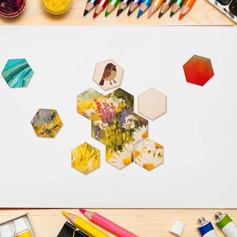 50/100 шт. Шестигранные пустые деревянные щепки Незаконченная деревянная тарелка Декоративное искусство Ремесла DIY Изготовление свадебных бирок Рождественские пустые подарки