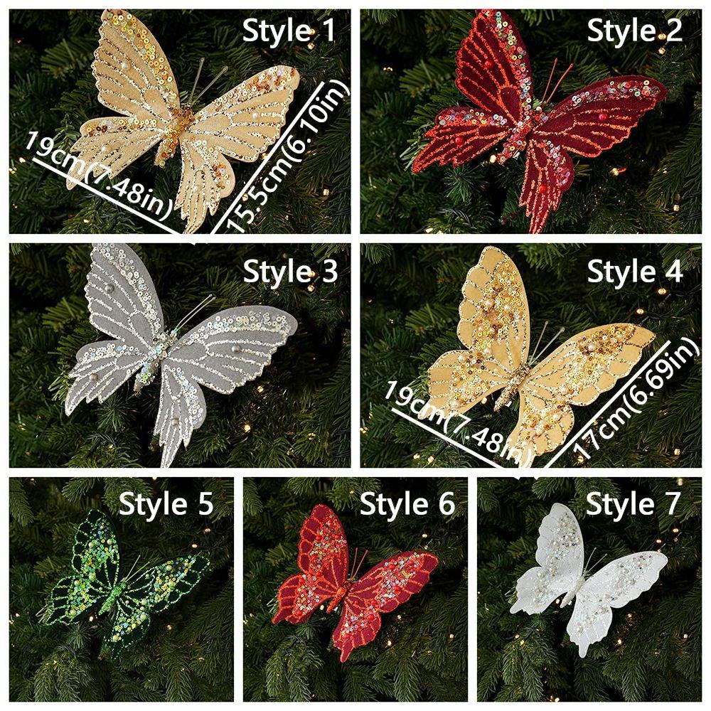 Flocking Finish Christmas Sequin Butterfly Ornament Artificial Butterfly Pendant Home Decoration