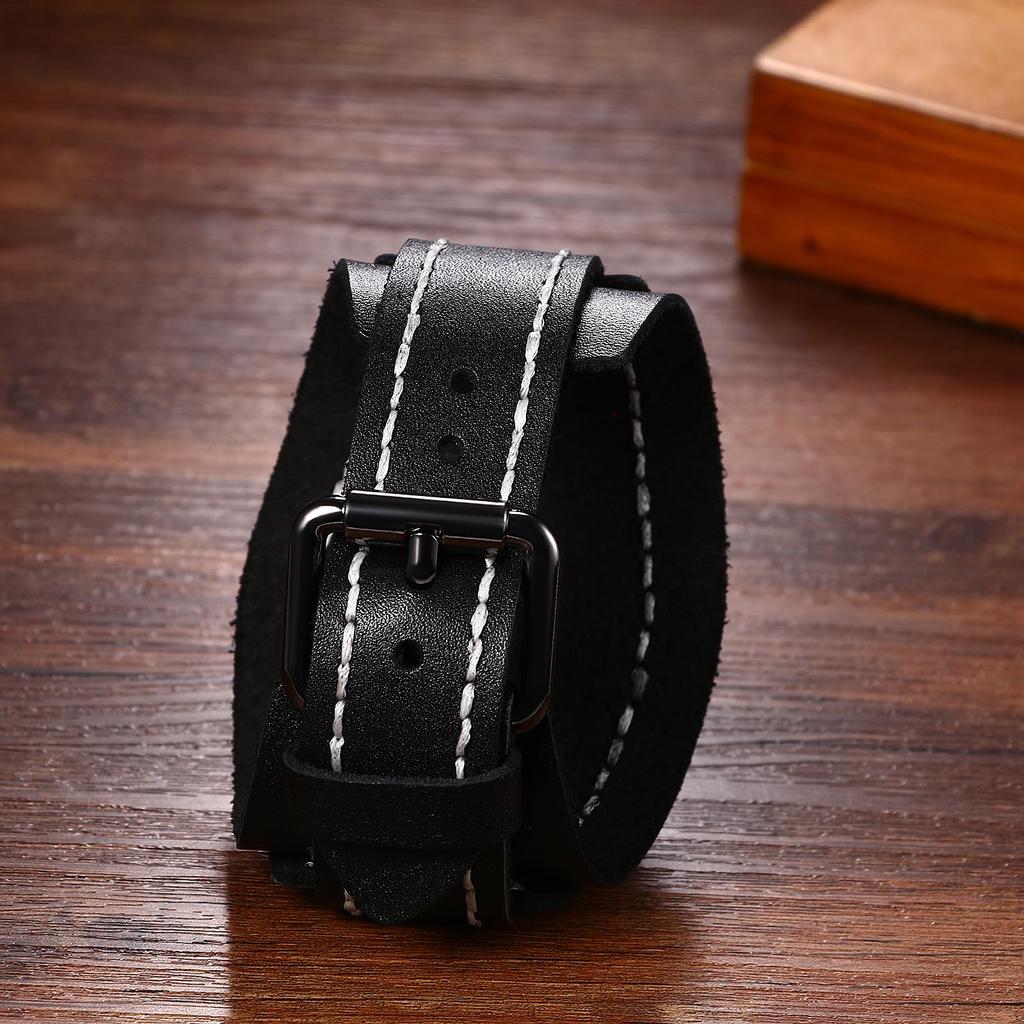JEWELRYWE Мужские Рок Панк Браслет Часы Кожаный Ремешок Аналоговые Водонепроницаемые Широкий Ремешок Кварцевые Модный Аксессуар Подарок