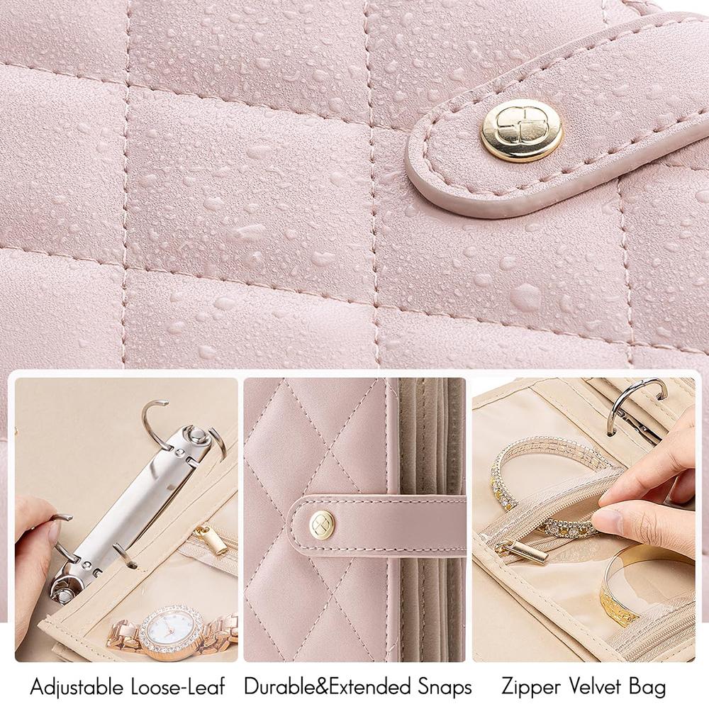 Women Portable Jewelry Storage Book, Detachable Loose Leaf Jewelry Organizer, Velvet Lined Anti-Tangle Travel Jewelry Case
