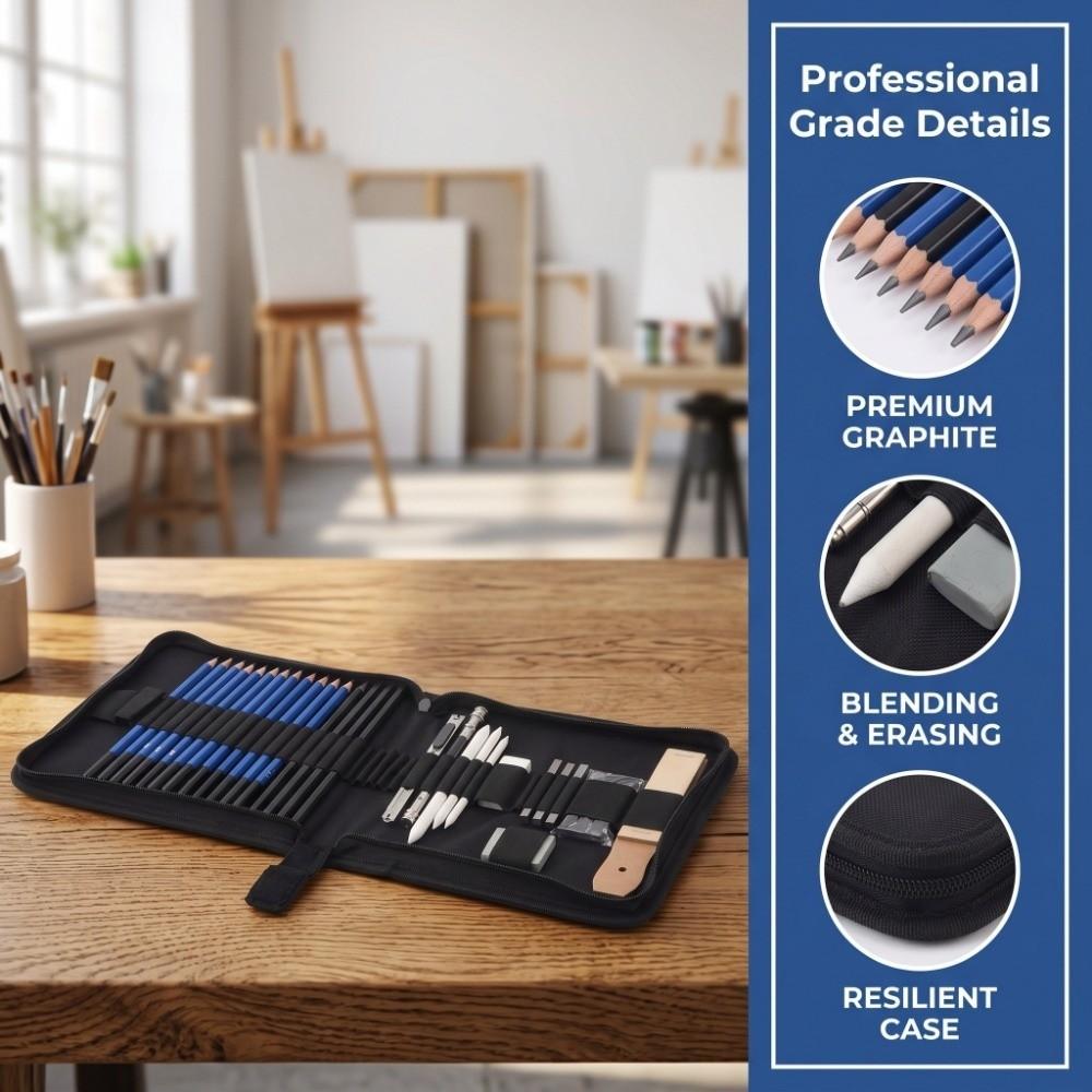 33PCS With Storage Bag Drawing Supplies Non Toxic Charcoal Sticks Sketch Pencil  Line Drafting