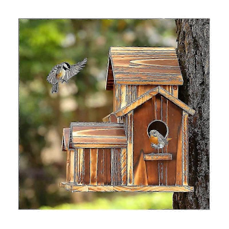 Bird House, Bird House For Outside, Wooden Bird Houses For Outside Hanging, 6 Hole Handmade Natural