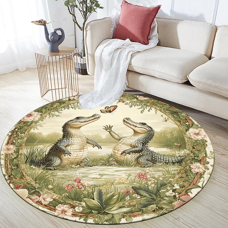 Crocodile pattern round rug,Carpet Rug for Living Room Bedroom Playroom ,Non-slip Floor Mat,Holiday Gifts and Birthday Gifts.