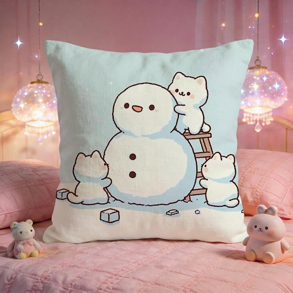 Cute Snowman Winter Cushion Cover Premium Comfort Reversible Pillow Cove Two in One Design for Any Room  Car Interior