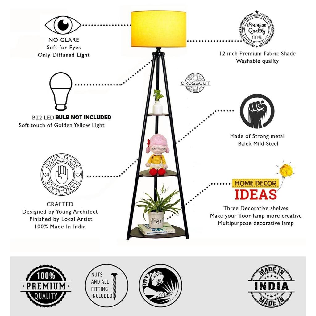 Metal Floor Lamp with 3 Shelves (Fresh Yellow)
