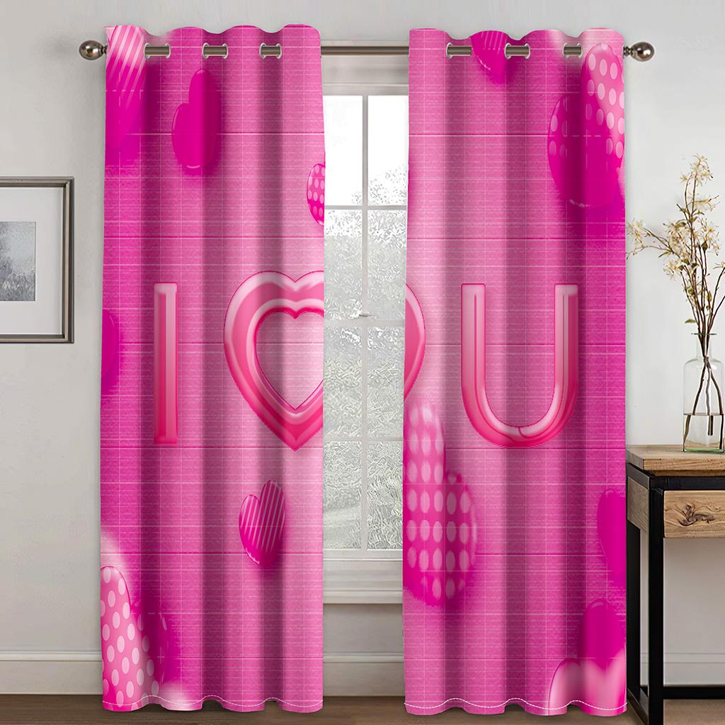 Valentine's Day Romantic Rose Love Curtains Wedding Decor Curtains 2 Panel Deluxe Living Room Bedroom Window Decor Curtains