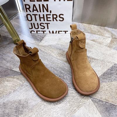 Ботинки из литературной замши Мори женские короткие ботинки 2024 новые и голые ботинки боковая молния ботинки Мартина на плоской подошве короткие хлопковые туфли