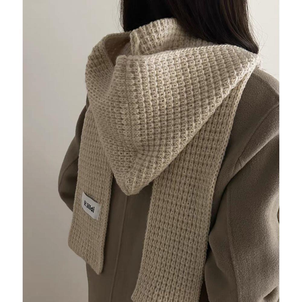 Вязаные шапки с капюшоном, уличный шарф с капюшоном, зимние балаклавы, утолщенные осенне-зимние защитники шеи, головные уборы, однотонные вязаные шапки-бини