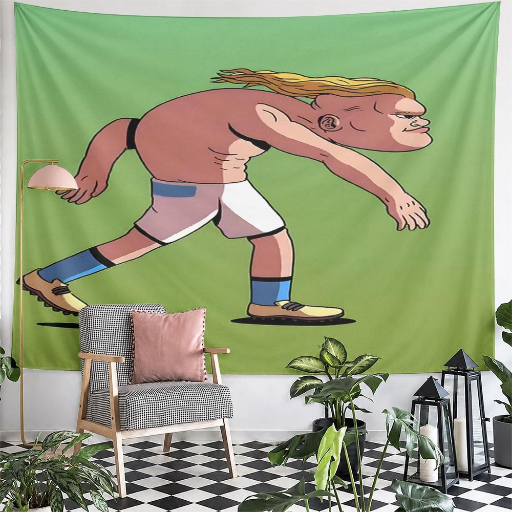 Cartoon Soccer Player in Action Pattern Wall Hanging Tapestry Decorative Tapestry Home Decor for Bedroom and Living Room