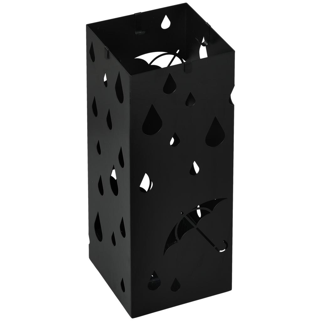 Steel Umbrella Stand with 4 Hooks and Drip Tray, Black