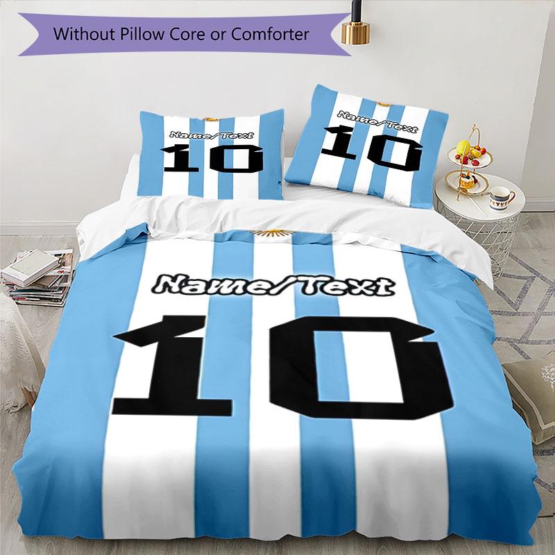 3PC Custom Name Argentina Football Jersey Bedding Set Printed Bedding Set Duvet Cover Closure Includes 1 Duvet Cover & 75 Pillowcases for Bedroom