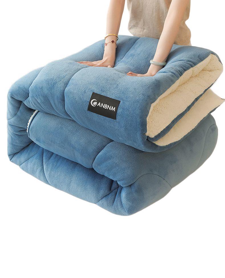 Теплый зимний стеганый одеяло из шерсти ягненка и набор с плюшевым пододеяльником - Уютное флисовое одеяло для общежитий и одиночных комнат