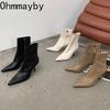 Pointed Toe Ankle Boots Women Fashion Side Zippers Short Boots Female Slim Thin High Heel Winter Women's Short Plush Footwear