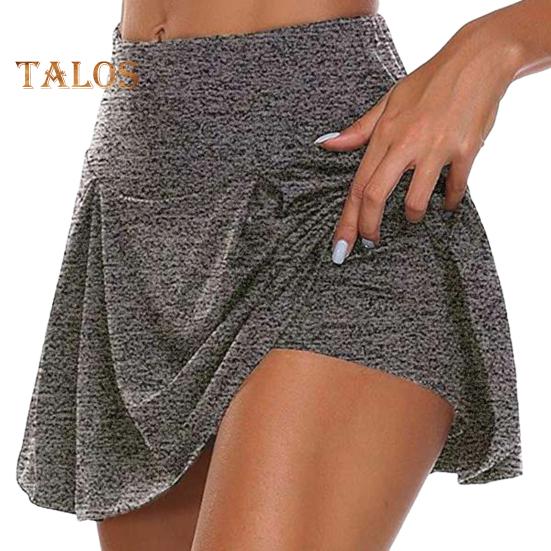 Летняя юбка-шорты с высокой талией, однотонная, имитация двух частей, спортивная юбка-шорты из дышащей ткани, повседневная одежда