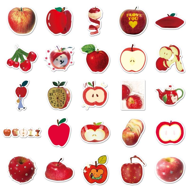 50 Sheets Apple Theme Stickers Kawaii Fruit Waterproof Decals for Journaling Cute Pastel Phone Case DIY Ins Scrapbook Supplies