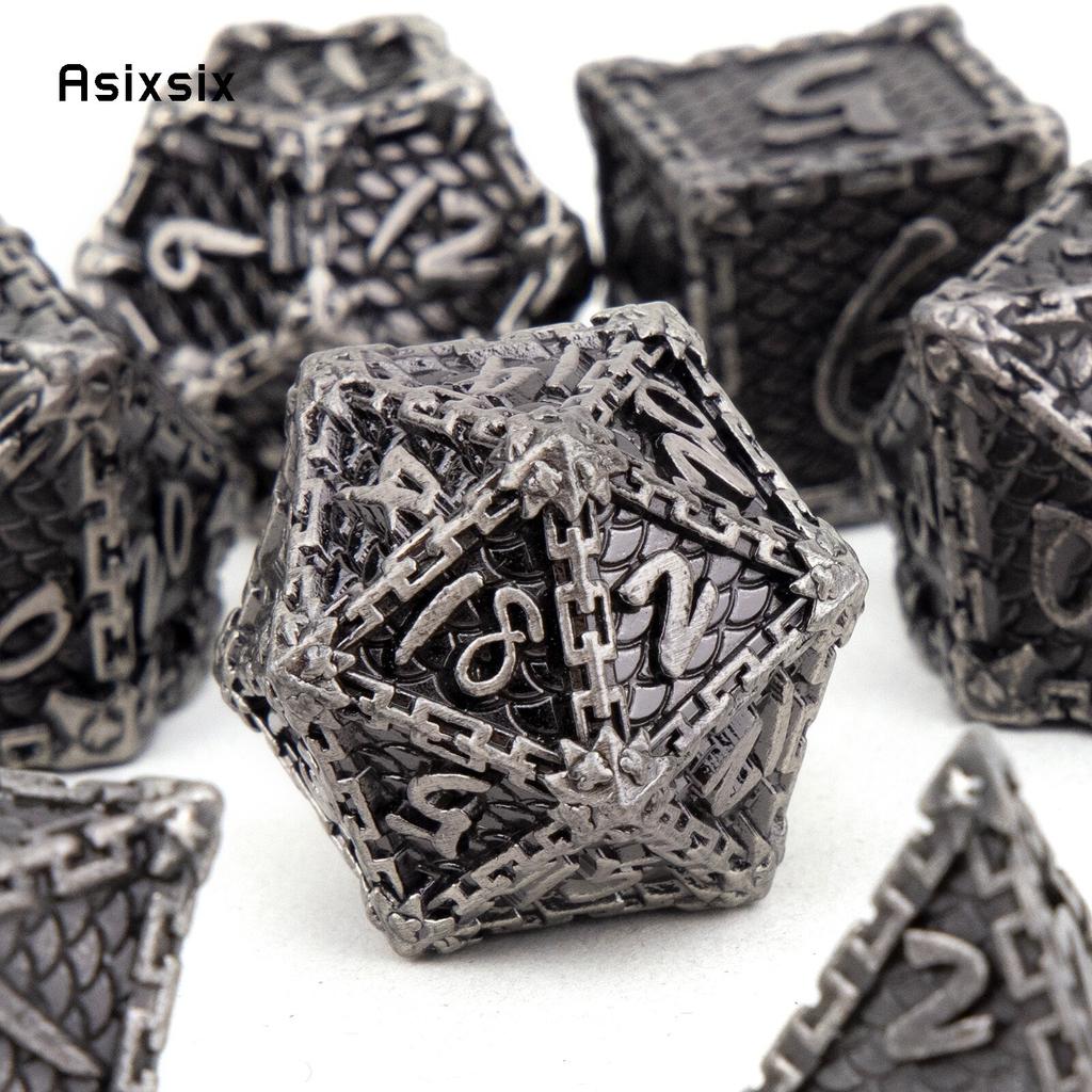 7 шт. серебряные металлические кубики в виде рыбьей чешуи, набор цельных металлических многогранных кубиков, подходящий для ролевой игры, настольной игры, карточной игры