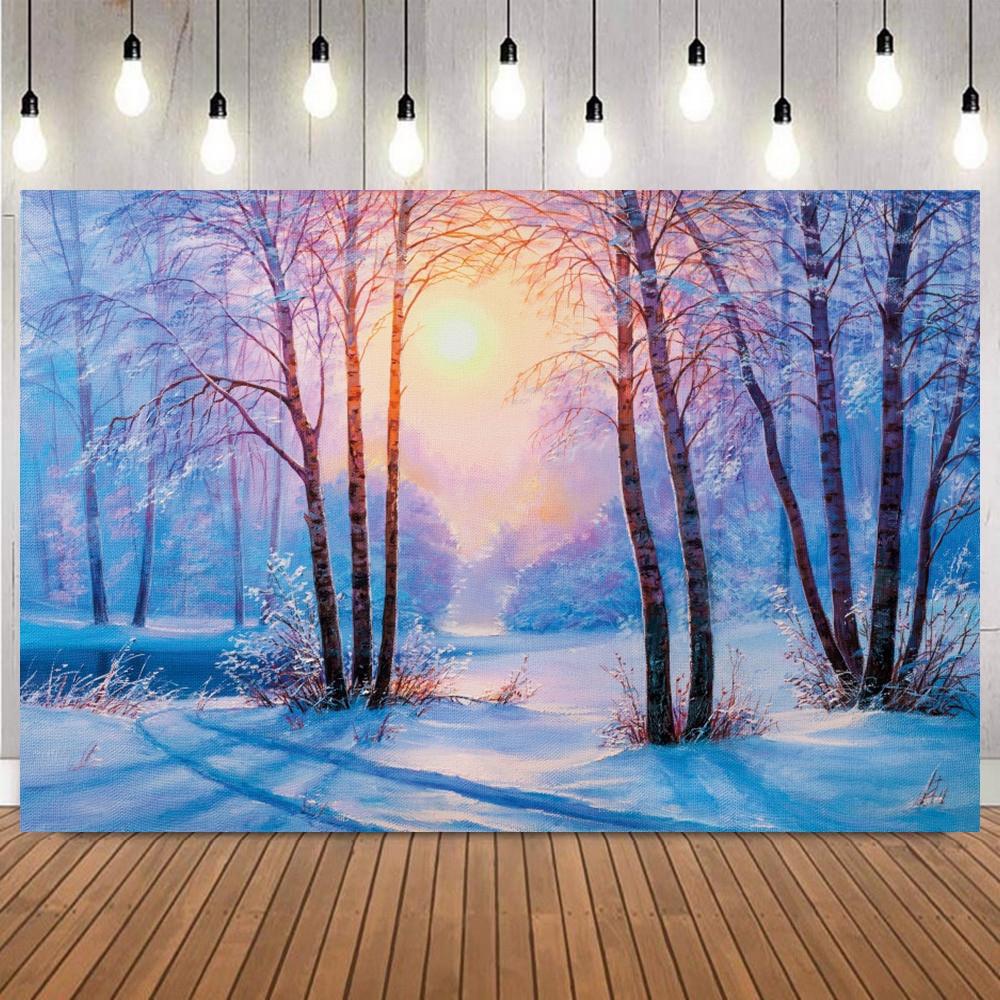 Winter Dreamy Natural Scene Photo Background Pine Forest Snow Mountain Christmas Party Home Decor Photography Backdrops Prop12