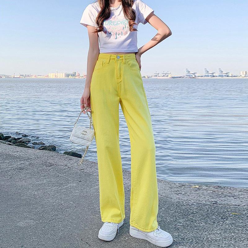 High-Waist White Pear-Shaped Wide-Leg Jeans for Women - Perfect for Spring, Summer, and Autumn