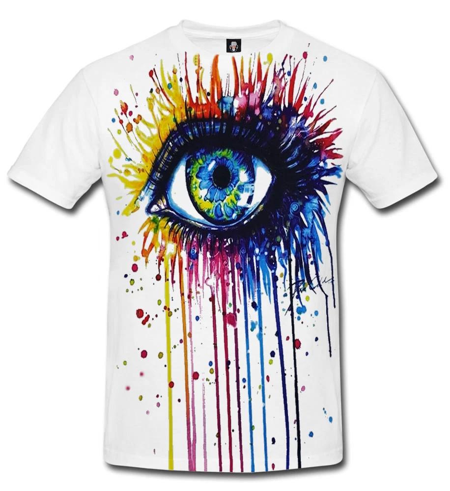 RAINBOW EYE Full Print White 100% Cotton T-shirt Mens Tees Top/Biker/Drawing Drawing Hipster/3D/Unisex/Top