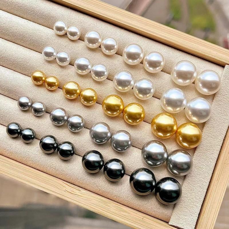 Elegant Round Imitation White Pearl Stud Earrings Women French Style Hypoallergenic Fashion Jewelry
