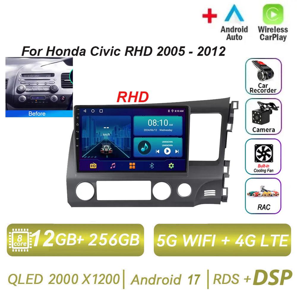 Autoradio Android 17 pour Honda Civic RHD 2005 - 2012 Lecteur Multimédia 2 Din Conduite à Droite Navigation GPS Carplay DVD 4G WIFI