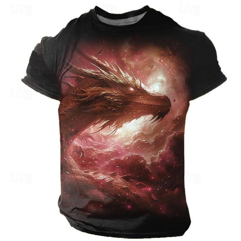 Men's Dragon T Shirt Short Sleeve T shirt 3D Print Crew Neck Shirt Designer Gothic Party Street Casual White Summer Spring