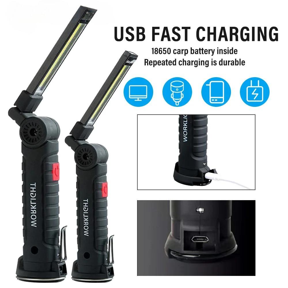 Rechargeable Camping LED Work Light COB Flashlight with Magnet and Hook Waterproof 5 Lighting Modes Suitable for Night Work