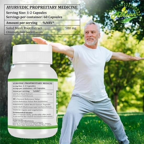 Morsan Nutraveda Safed Musli (Chlorophytum Arundinaceum) Extract Capsule | 60 X 500 Mg Veg Capsules | Enhances Immune Function (Pack of 2)