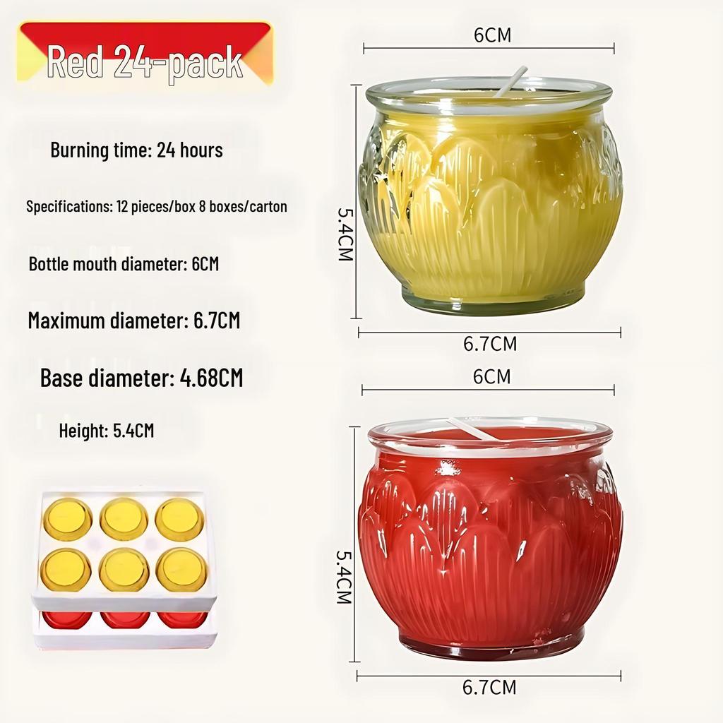 Smokeless Lotus Glass Oil Lamp - 24-Hour Ghee Candle for Buddha Offerings