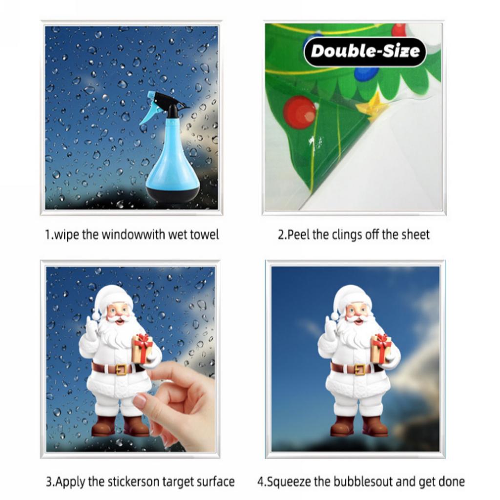 Статическая пленка Двусторонняя печать Милые рождественские наклейки Украшения для окон 9 шт.