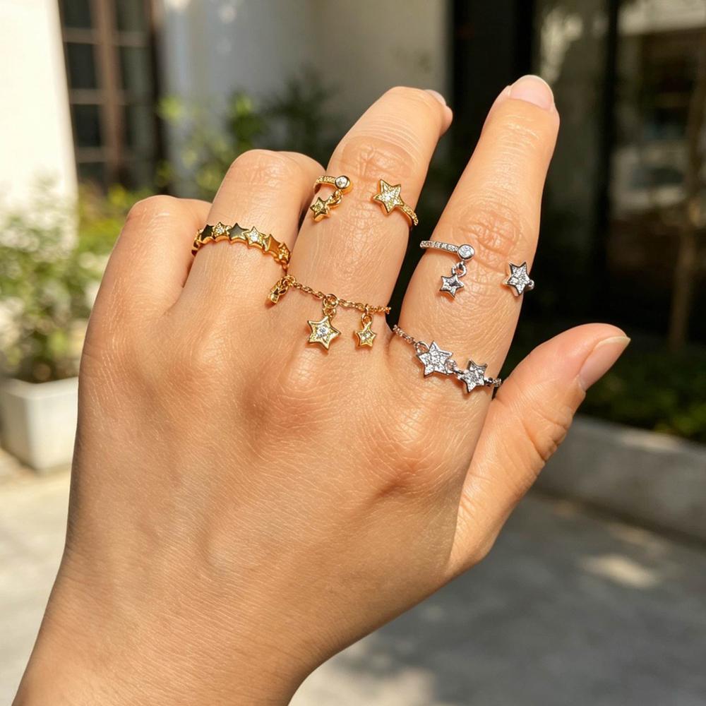 Mini Tassel Chain Link Cute Star Adjustable Ring for Women Girls Lady Resizable Ring With Mini Small Ball Jewelry