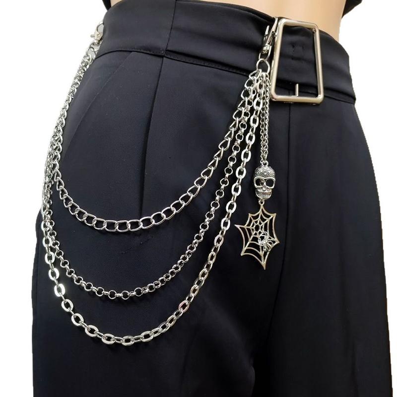 Панк Металл Паутина Скелет Подвеска Поясная Цепь Многослойная Джинсовая Цепь Хип-Хоп Цепь для Брюк Аксессуары для Одежды Подарки