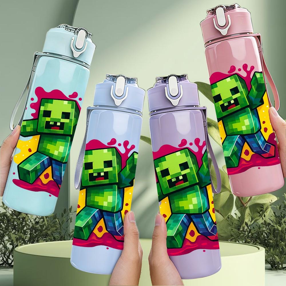 1PC Green Zombie Cartoon Print 750ml Color Plastic Sports Water Bottle Leakproof Flip Straw Lid Suitable for Sports Office Home Use