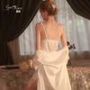 Women's Lace Bow Comfy Backless Cami Sleep Dress with Robe Lounge Set