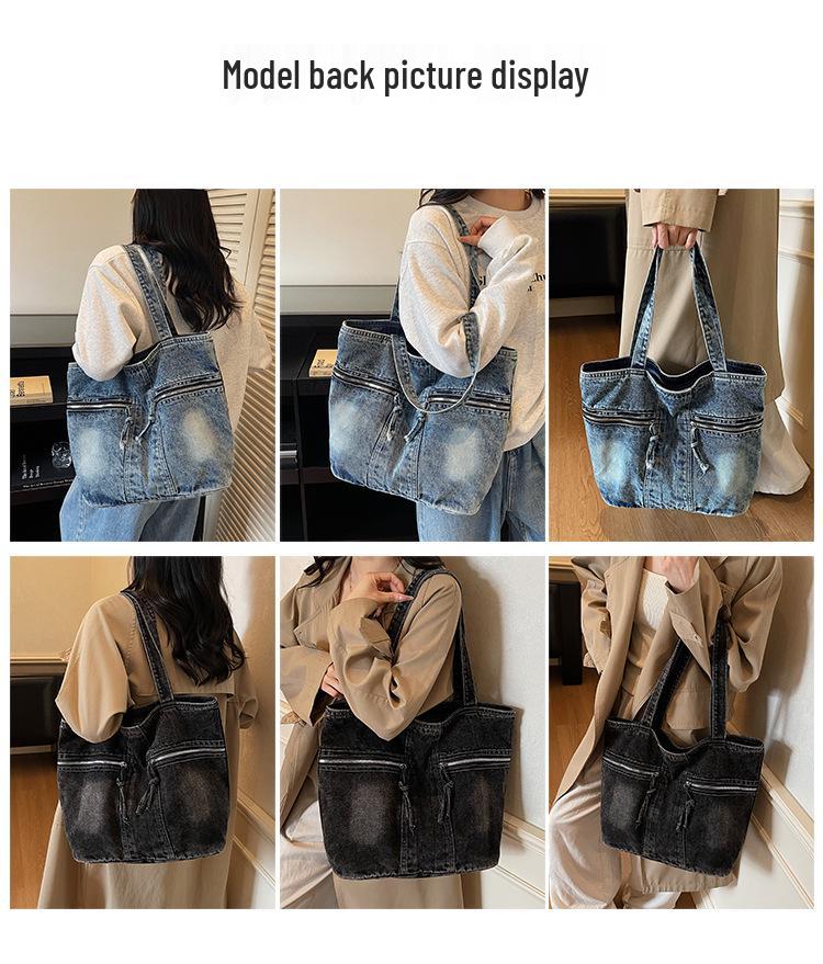 Винтажная повседневная джинсовая сумка-тоут с несколькими карманами - Модная сумка через плечо для мам 2025 года