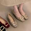 French Retro Square Head Low Heel Shallow Mouth Single Shoes 2025 Autumn New Versatile Temperament Metal Square Buckle Commuter Shoes Women