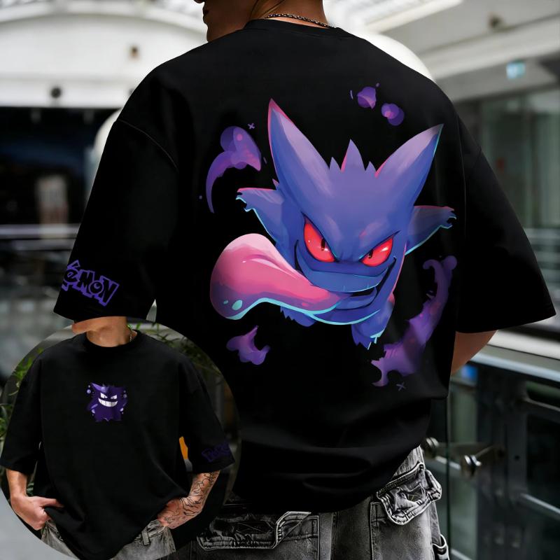 Pokémon Anime Pikachu Gengar Peripheral Printed Short Sleeved Mens and Womens Loose Sports Comfortable Cotton Couple Tshirt