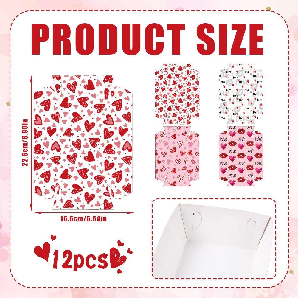 12Pcs/Set Creative Disposable Paper Food Trays Boat-Shaped Trays Rectangular Valentine's Day Dinner Plate Paper Thickened