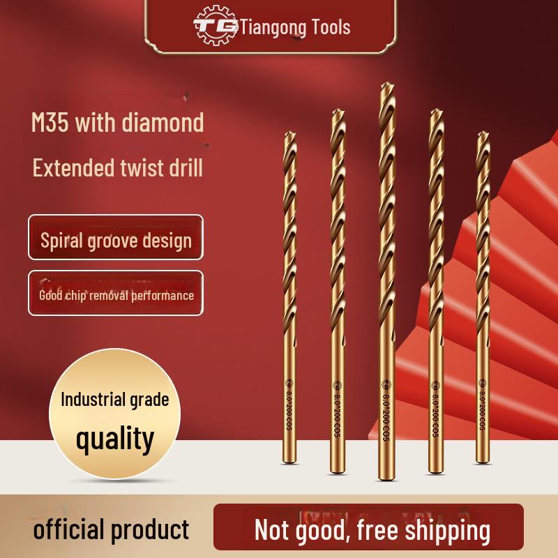 Сверло М35 кобальтовое удлиненное спиральное для нержавеющей стали, металла и деревообработки