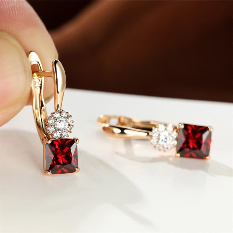 Small Square Stone Rainbow Zircon Earrings Dainty Rose Gold Color Wedding Earrings Female Luxury Crystal Hoop Earrings For Women