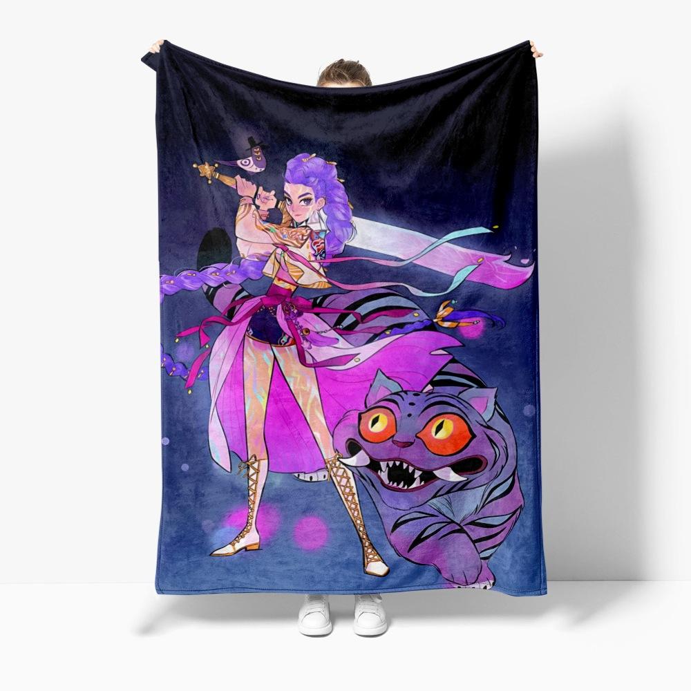 Cartoon K Pop Demon Hunters Flannel Blanket Cover Warmth Winter Blanket Multifunctional Decorative Universal Blankets