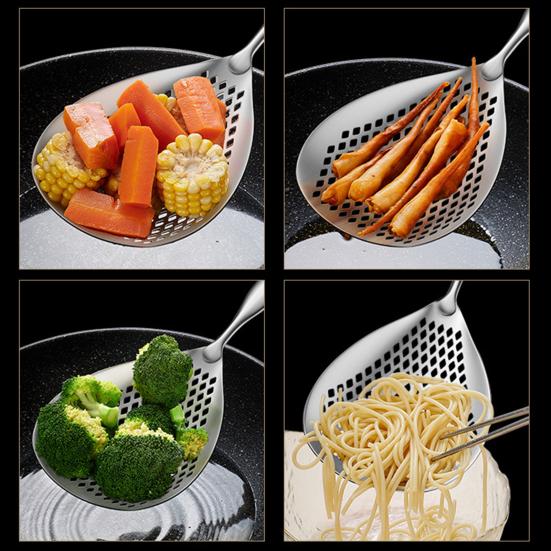 Большой скиммер с прорезями, ложка из нержавеющей стали пищевого класса для пельменей, лапши, сверхпрочный