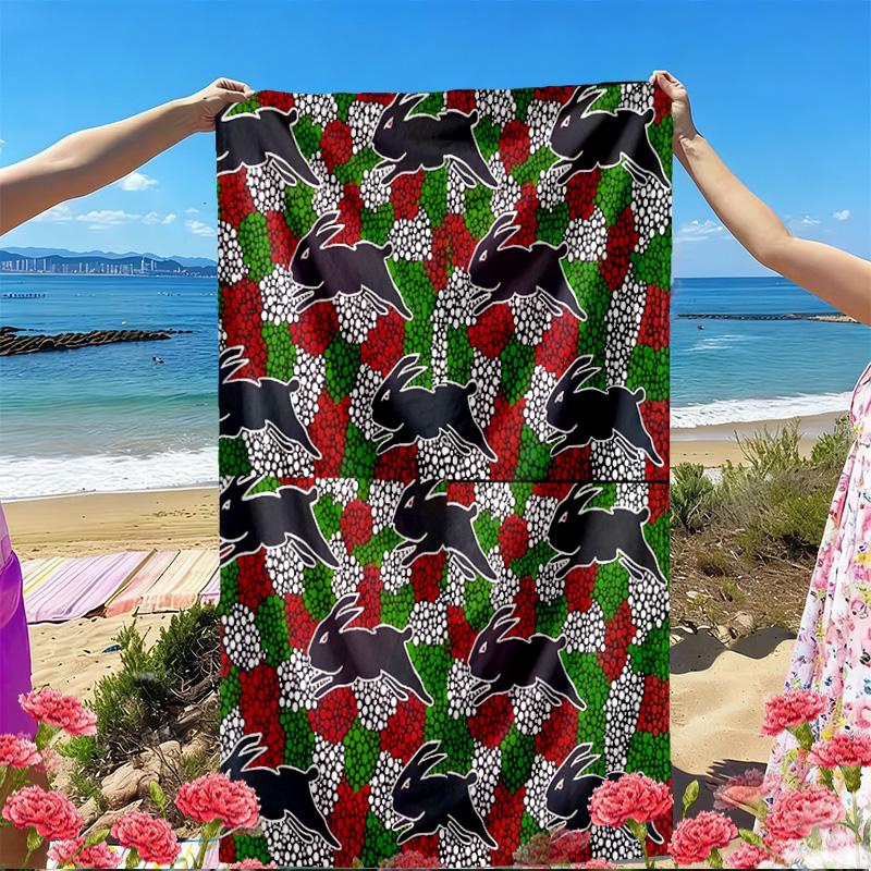 South Sydney Rabbitohs Print Beach Towel, Versatile Lightweight Absorbent Beach Towel for Pool Surf Yoga Bathroom, Perfect Birthday Holiday Gift