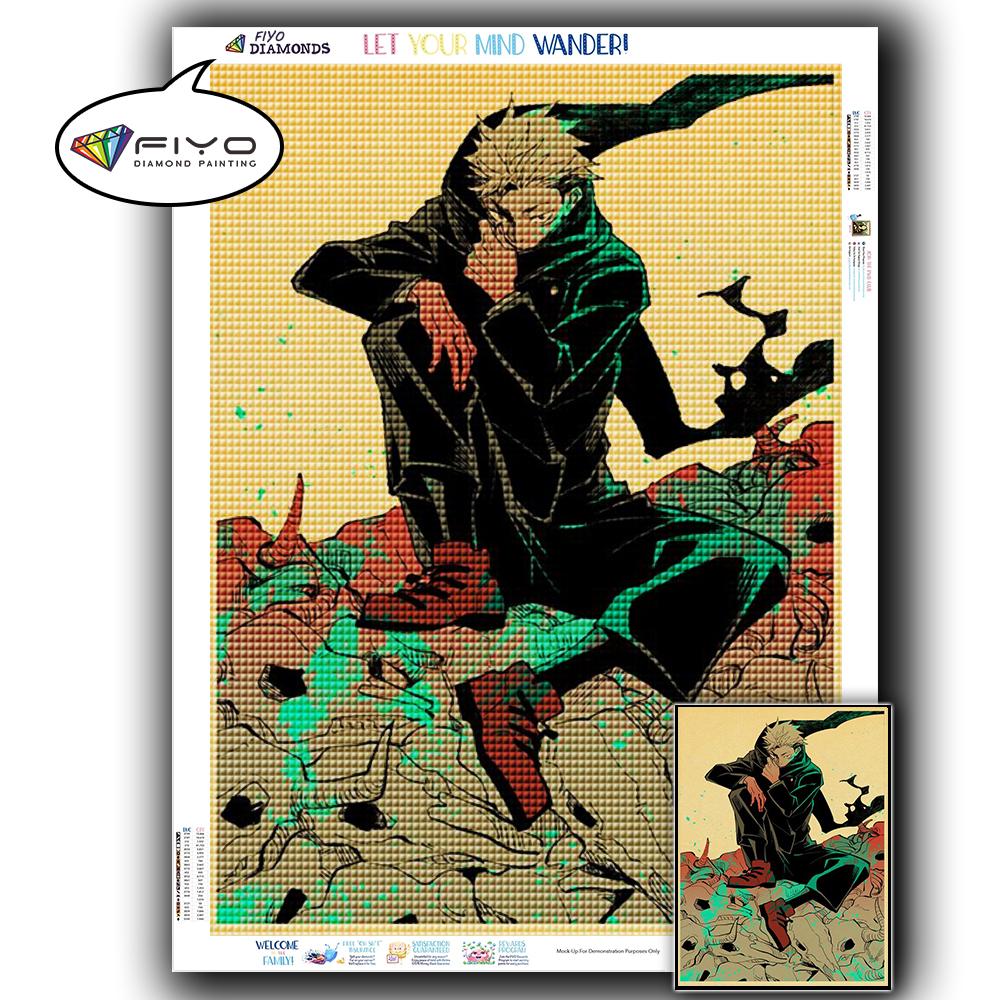5D DIY Алмазная вышивка Аниме Дзюдзюцу Кайсен Картина Стразы Алмазная живопись Бумага Винтаж Плакат Алмазная мозаика Рукоделие Домашний декор