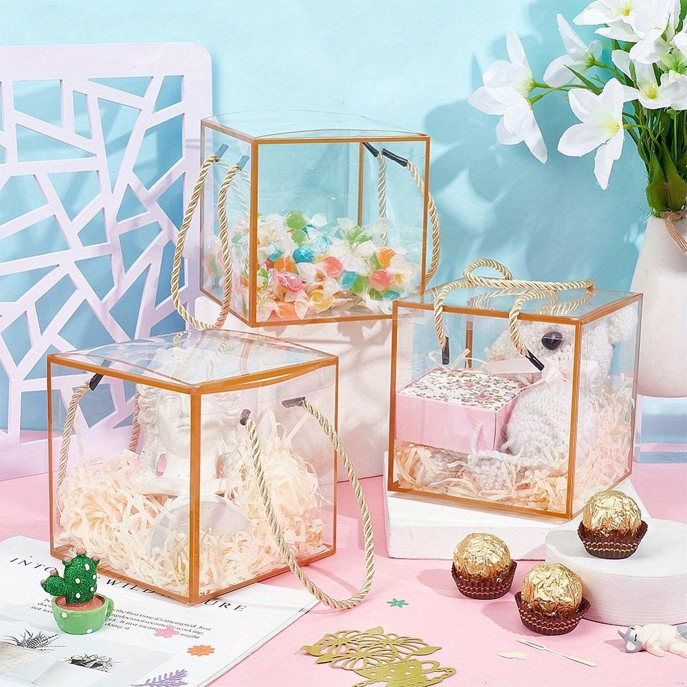8 шт. прозрачных подарочных коробок из ПВХ с ручками из полиэстерового шнура, квадратная прозрачная коробка, подарочная упаковочная коробка, ювелирные украшения, упаковка, дисплей, прозрачные витрины