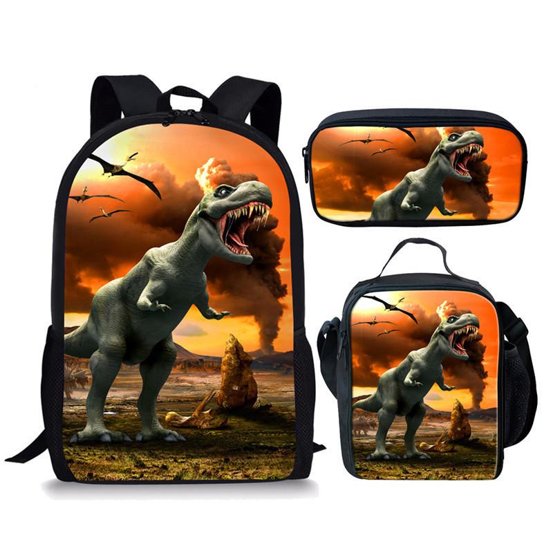 Jurassic World Dinosaur Backpack Set 3-Piece Student School Bag Lunch Bag Pencil Case
