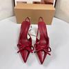 Красные банты Slingbacks High Heels для женщин Сексуальные остроносые лакированные туфли на высоком каблуке Осенние элегантные женские туфли на каблуке