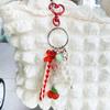 Handcrafted Pearls Beaded Keychain Cherry and Bowtie Charm Keyring Pendant Handmade Bag Decoration Women Accessory